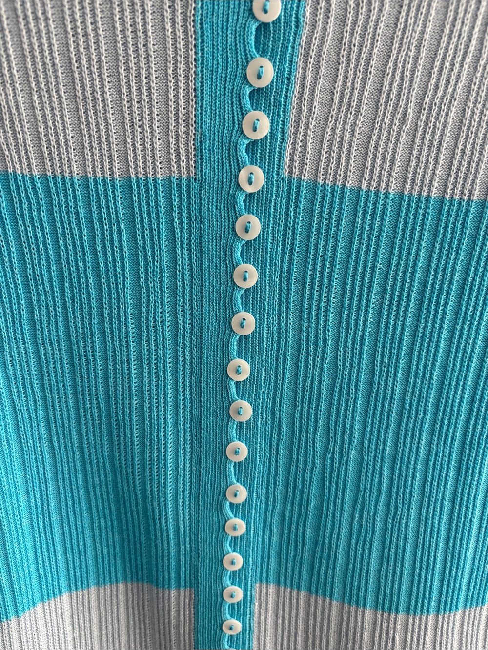 Zara Blue & White Ribbed Button-Front Short Sleeve Top - Picture 2 of 3